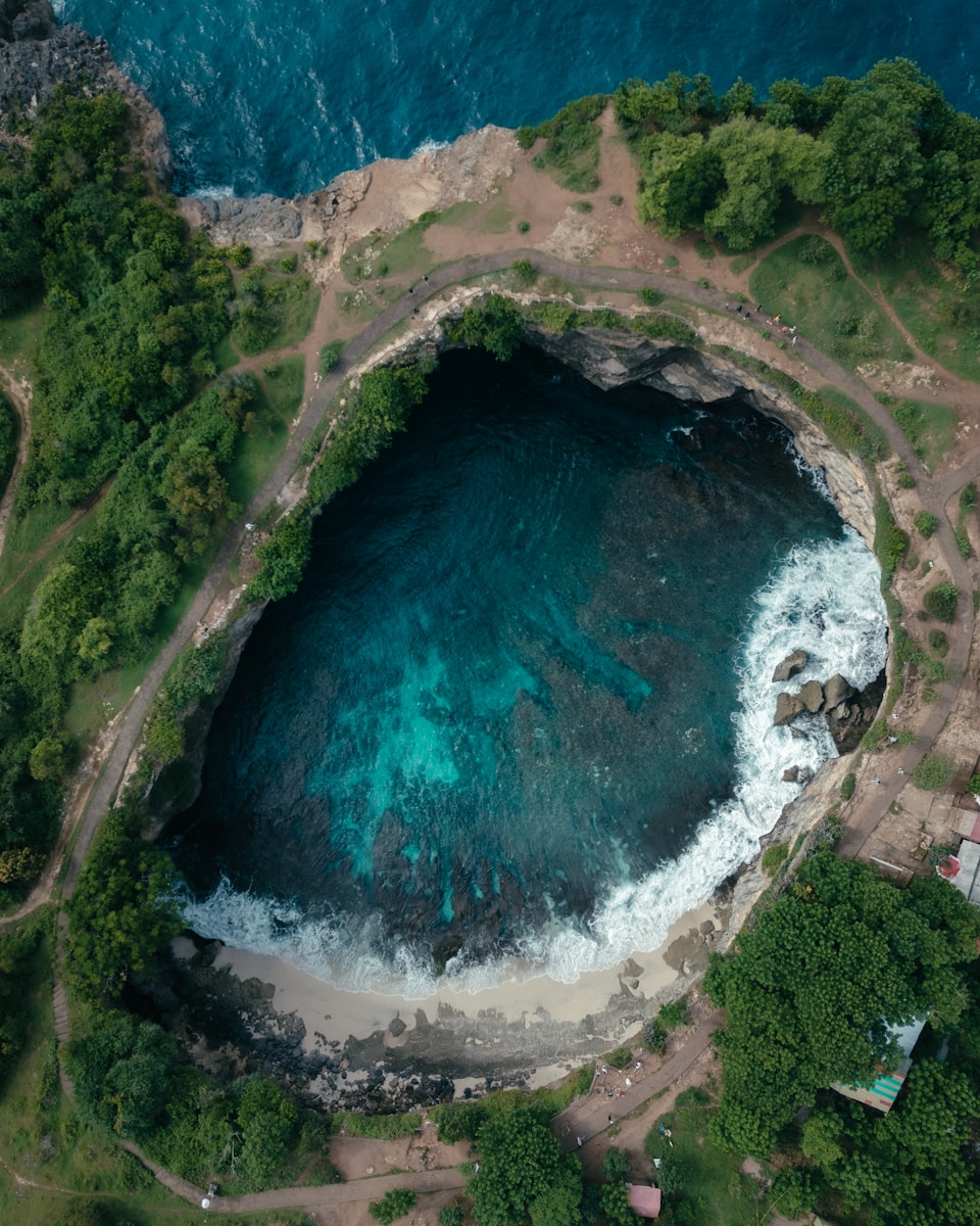 An aerial view of a large body of water